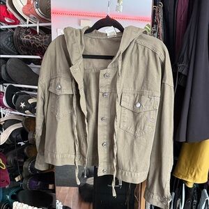 SHEIN Khaki Jean Jacket with Hood